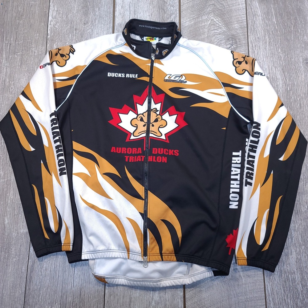 Louis Garneau Cycling Jacket Mens XL Black Aurora Ducks Triathlon Windtex LG
